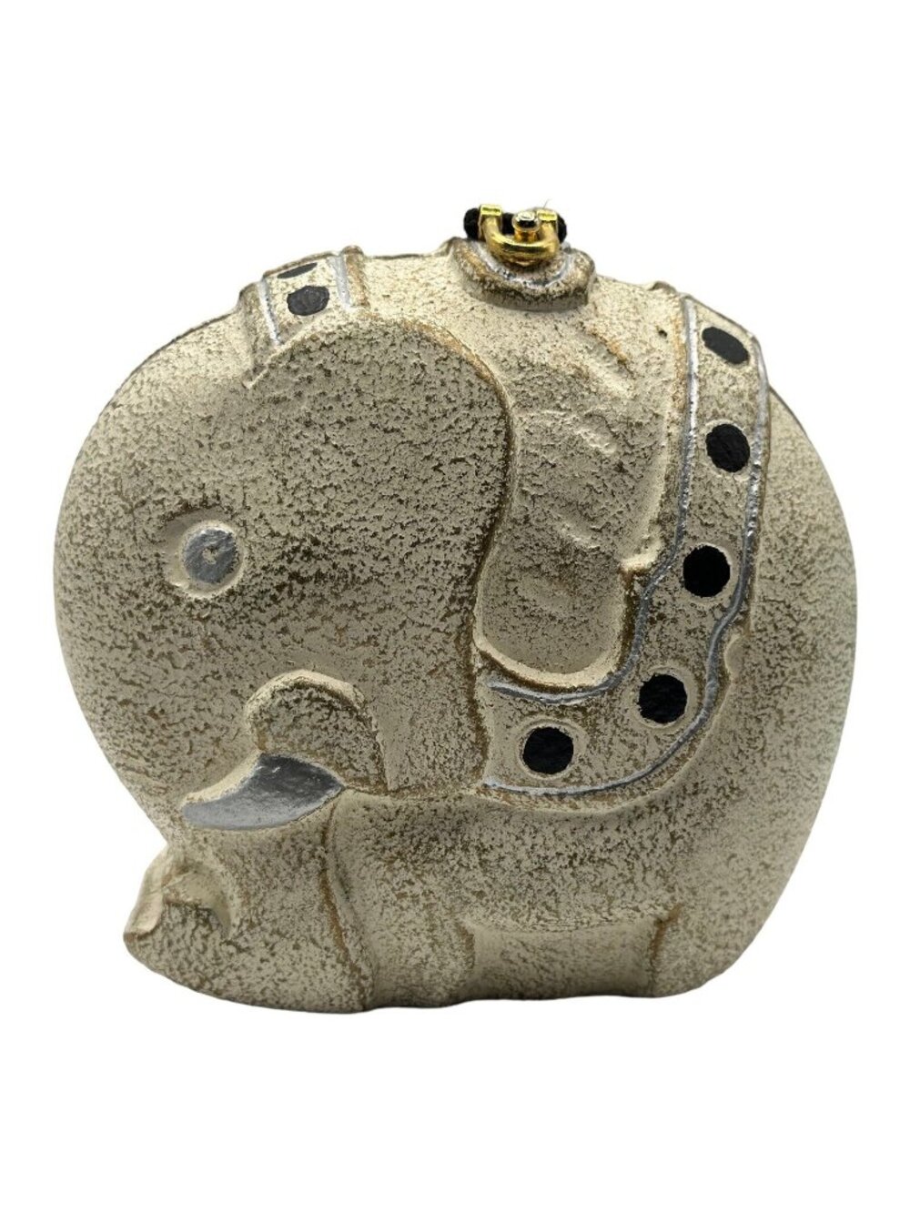 Timmy Woods Elephant Carved Acacia Wood Purse Handbag Clutch Wht Gold Speckled